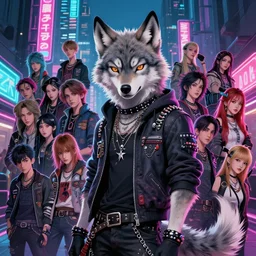 beautiful commission digital art portrait commission of an androgynous furry anthro wolf wearing punk clothes in the streets of a cyberpunk city. neon signs. character design by zaush, rick griffin, tessgarman, angiewolf, rube, miles df, smileeeeeee, furlana, ethrk, charlie bowater, ross tran, artgerm, makoto shinkai, fa, furraffinity