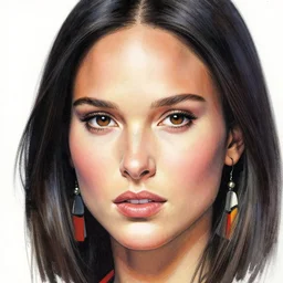 ink colorised airbrushed gouache sketch by jim lee close up macro face shot of native indian chinese natalie portman cindy crawford with black long hair in the style of superhero comic book character by jim lee and greg rutkowski