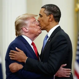photo of barack obama passionately kissing donald trump