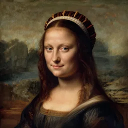 portrait of young woman in renaissance dress and renaissance headdress, art by leonardo da vinci