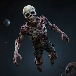 a dlsr hyper detailed photo of the rotting zombie floating in outer space known as Eddie the Head from Iron Maiden