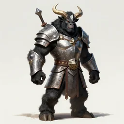 d&d character painting black fur Minotaur wearing full plate