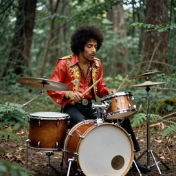 jimi hendrix playing drums in a forest, by greg rutkowski, 8 k