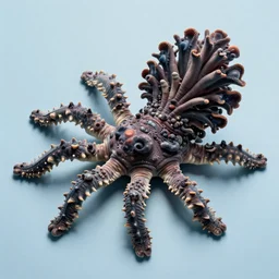 an exotic large sea creature with weird organs, plain light blue background, dslr, fine details, soft light, in the style of julie blackmon
