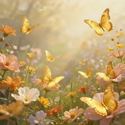 ''beautifil background with flowers, golden butterflies around, beautiful, fantasy artwork, artstation, ultra detailed, unreal engine, digital, artwork, high quality, 8 k''