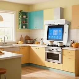 a smart home kitchen in 1 9 7 4 color