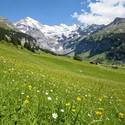 alps mountain valley switzerland, wildflower vista
