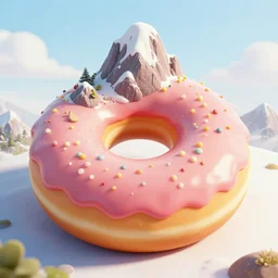 a large Mountain off donuts, fantasy , unreal engine, realistic