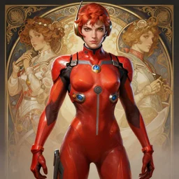 tracer from overwatch wearing a red mechanics jumpsuit, intricate, elegant, highly detailed, digital painting, artstation, concept art, smooth, sharp focus, illustration, art by artgerm and greg rutkowski and alphonse mucha, 8 k