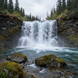 waterfall in the middle of northern Alberta, very beautiful, extremely realistic, 4k 8k photo