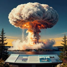 acadia national park, nuclear war artwork, retrowave, digital art, surreal, nuclear mushroom cloud, interpretive