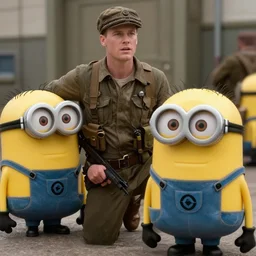 movie still from saving private ryan replaced with minions