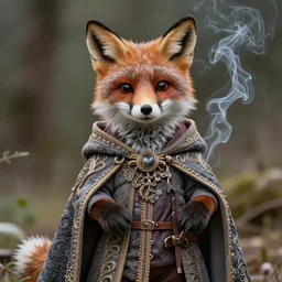 photorealistic real life foxfolk wizard druid as a very fancy and also the most adorable thing to ever exist as a lovable furry muppet plush wearing a very fancy ornate elven cloak hand sewn by a professional elven seamstress and also a smoky cape, photography, national geographic, sesame street