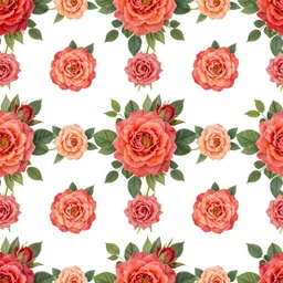 seamless pattern of beautiful roses with leaves and throns, colourful, symmetrical, repeating 35mm photography