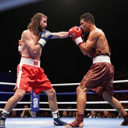 jesus christ boxing with gautama buddha in a match. live action
