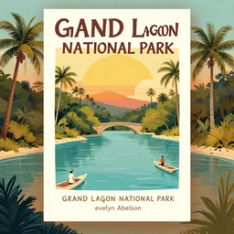 a tourism poster of grand lagoon national park, by evelyn abelson, featured on dribble, regionalism, digital illustration, wallpaper, poster art