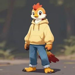 humanoid furry! anthro avian!!! fursona, bird!!! digital art! trending on artstation! subject wearing hoodie and jeans!!