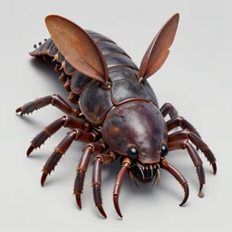 isopod, muscular body, chiroptera head, chiroptera ears, mecha, hyperrealism, artstation, cgsociety, zbrush, no background