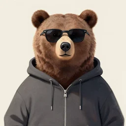 portrait of bear in hoodie in sunglasses by greg hildebrandt and michael hutter