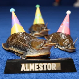 award winning sports photography of slugs in party hats