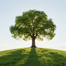 the world tree standing tall on a lonely hill, photorealism, sunshaft