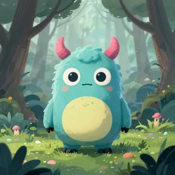 A cute little monster in a misty forest art style by Takashi Murakami, 4k, 8k