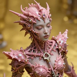 hyperrealist highly intricate neo-baroque portrait pink pearlescent exoskeleton beautiful black goddess concept art pascal blanche key sage dramatic yellow lighting 8k high angle shallow depth of field