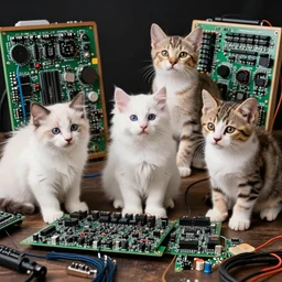 an amazing award winning photo of kittens behind eurorack modules, very detailed and sharp, 4k hdr, masterpiece