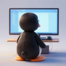 pingu sitting behind a computer, 3 d render, painted by mark ryden, art, epic lighting