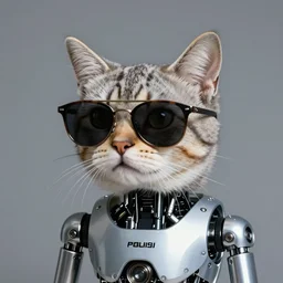 cyborg cat wearing sunglasses by tom whalen