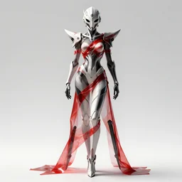a full body character design by artgerm, greg rutkowski and alphonse mucha. sci - fi dagger. white and black tape and red translucent plastic tape project show attctive showgirl!! sci - fi helmet!! sharp edges. contour light effect!!. ultra detailed, elegant, intricate, octane render.