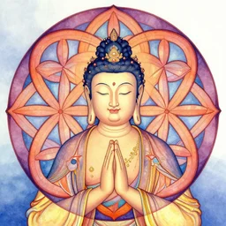 flower of life contented peaceful open eyes smiling male bodhisattva, praying meditating, portrait, intricate, colorful, symmetrical, art by artgerm and wlop and james jean and carne griffiths, artstation 8 k uhd
