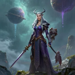 ( ( ( ( ( hyperrealist distant portrait of sylvanas windrunner on a emerald planet where it rains colors. ) ) ) ) ) by bayard wu, fantasy, photorealistic, octane render, unreal engine, dynamic lighting, trending on artstation, poster, volumetric lighting, very detailed faces, 4 k, award winning