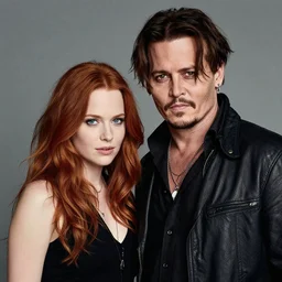 photo of johnny depp with a ginger hair women studio portrait