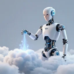 robotic ai god on the cloud is touching adam, transferring new energy, the creation of adam, classical fresco by michelangelo buonarroti