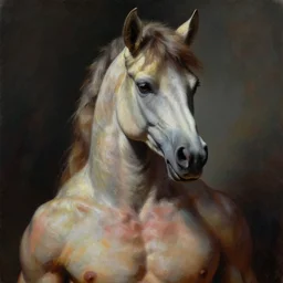 beautiful lifelike painting of a centaur centaur centaur chimera tom cruise torso, hyperreal detailed facial features and uv lighting, art by ed roth and basil wolverton