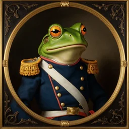 pepe the frog as 1 9 th century prussian soldier, elegant portrait by sandro botticelli, detailed, symmetrical, intricate