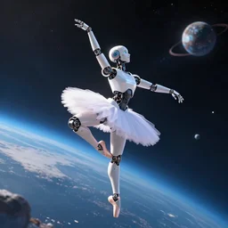 a robotic ballet dancer dancing in space, artstation