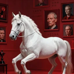 a white cyberpunk horses with human heads, in the style of beksinski, parts by edward hopper, parts by rodcenko, parts by yue minjun, intricate and epic composition, red by caravaggio, insanely quality, highly detailed, masterpiece, red light, artstation, 4 k