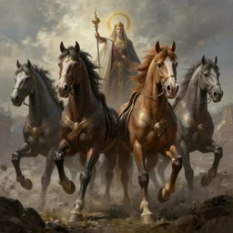 the four horsemen of the apocalypse, concept art, digital painting, trending on artstation, deviantart, epic composition, extremely detailed, volumetric lighting, masterpiece, octane render