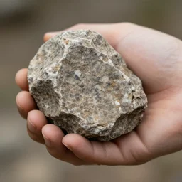 extreme close - up shot of natural human arm holding a rock, photorealistic