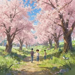 Landscape with Sakura blossoms, rendered by Beeple, Makoto Shinkai, syd meade, simon stålenhag, environment concept, digital art, unreal engine, WLOP, trending on artstation, 4K UHD image, octane render,