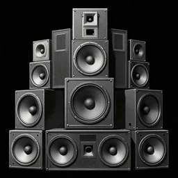 graphic illustration stacks of hundred of loudspeakers by otomo