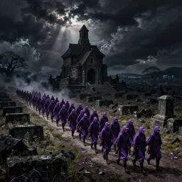 the purple brigade is marching from the grave, painting, ominous, daarken, dark and shadowy, civil ware era
