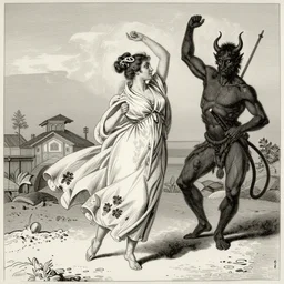 A maiden dancing with the devil in the style of Gustave Dore