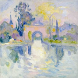 An Abstract Illusionism style Wash made with Watercolor on canvas of A Tourist in the style of Claude Monet
