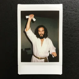 polaroid photo of angry Moses throwing the Ten Commandments