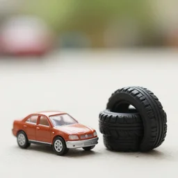 toy car next to a tire, bokeh
