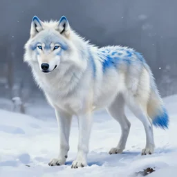 a fantasy white wolf with blue in the snow, artwork by sandara, realistic painting, digital art, very detailed, matte painting, concept art, deviantart, artstation, pixiv