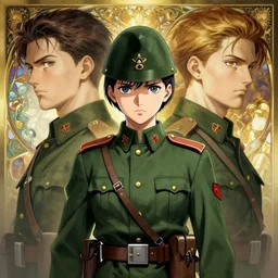 symmetry!! anime girl wwi soldier portrait, serious solemn, wearing green uniform, highly detailed, anime, dynamic lighting, digital art, digital painting, artstation, wlop, sharp focus, illustration, art by artgerm and greg rutkowski and alphonse mucha, 8 k